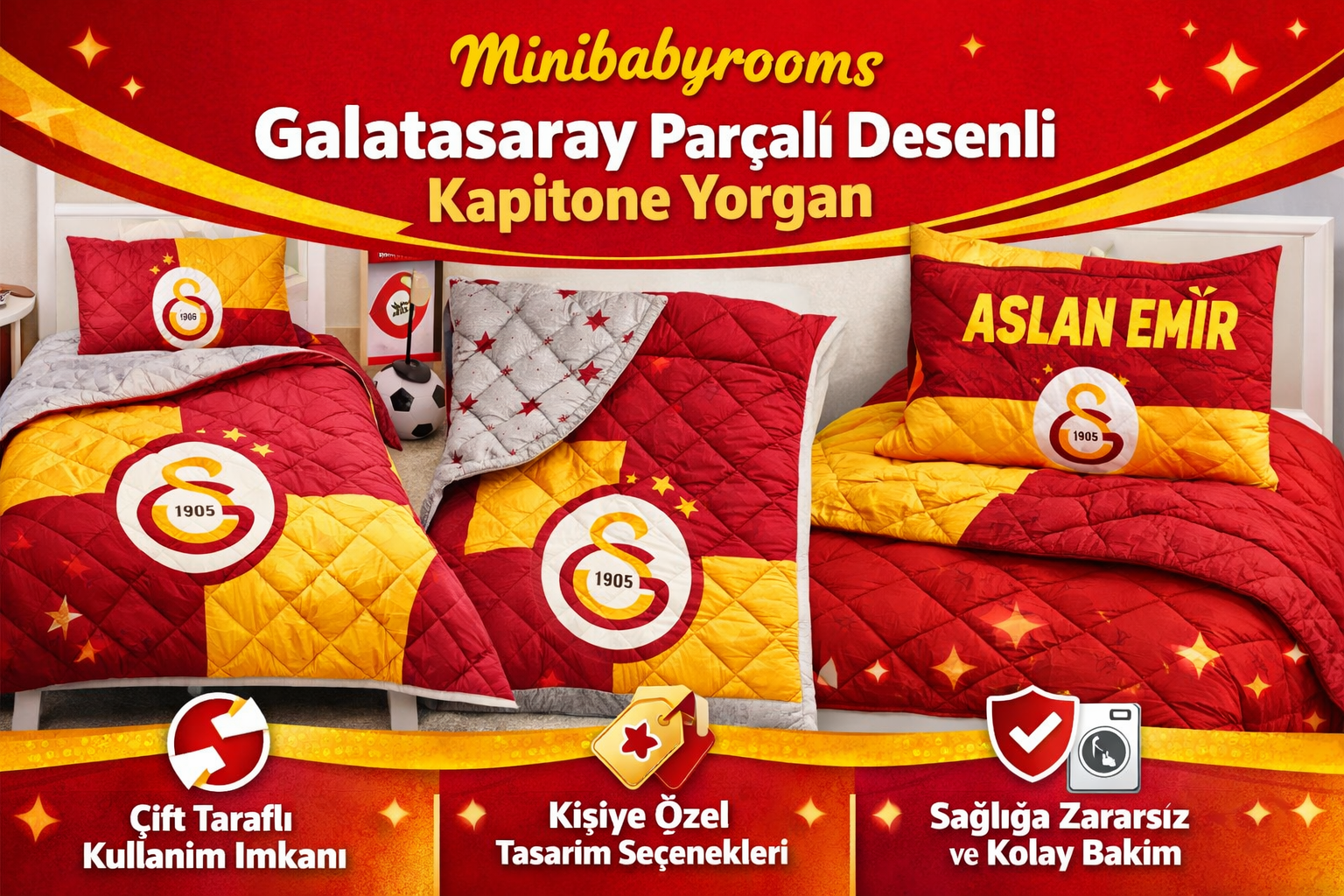 Minibabyrooms Galatasaray Parçalı Desenli Kapitone Yorgan